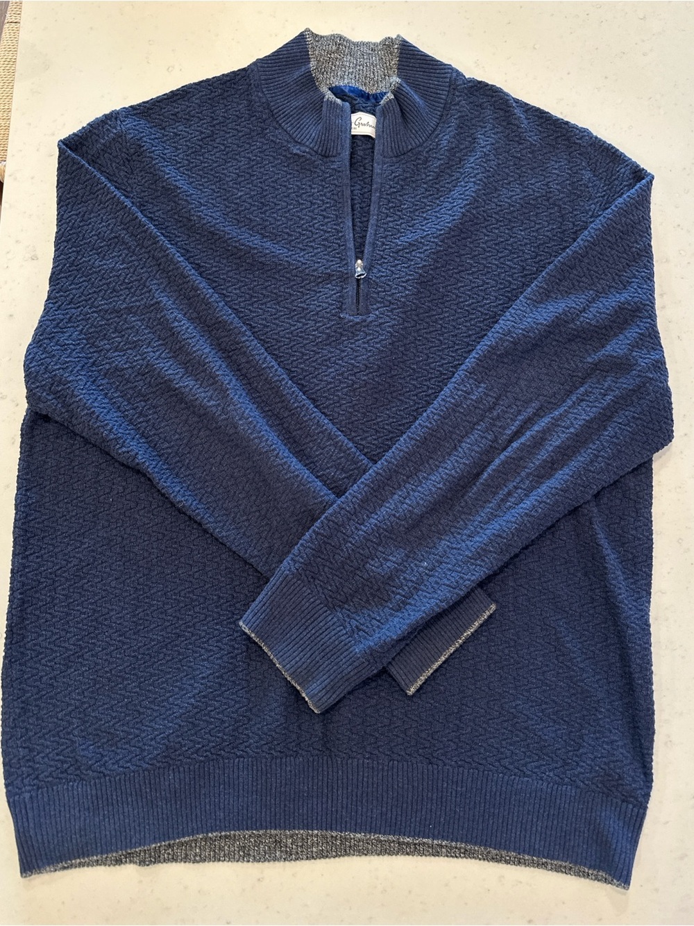 NWOT Robert Graham Navy Blue Knit Quarter Zip Sweater Size XXL Designer Layering